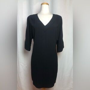 Trina Turk Rabat Tunic V Neck Midi Dress Black XS 3/4 Sleeve Cocktail Women